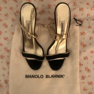 Manolo Blahnik Black Heels with Gold Accents